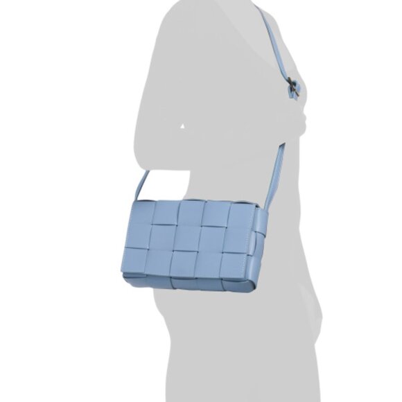 STELLA BIANCA Made In Italy Woven Smooth Leather Crossbody Handbag Blue Italy - Picture 4 of 16